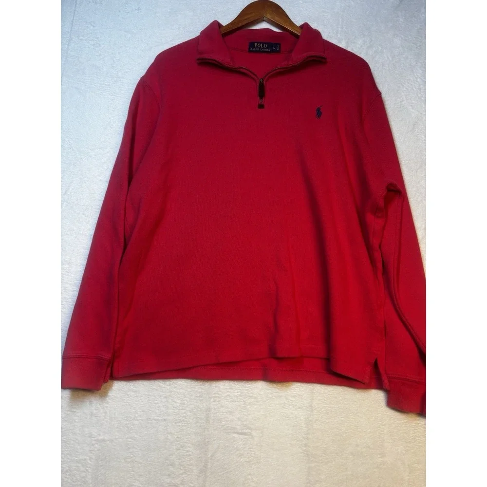 Ralph Lauren Polo Sweater Mens Large Red Pony Knit Pullover Zip Sweatshirt Faded